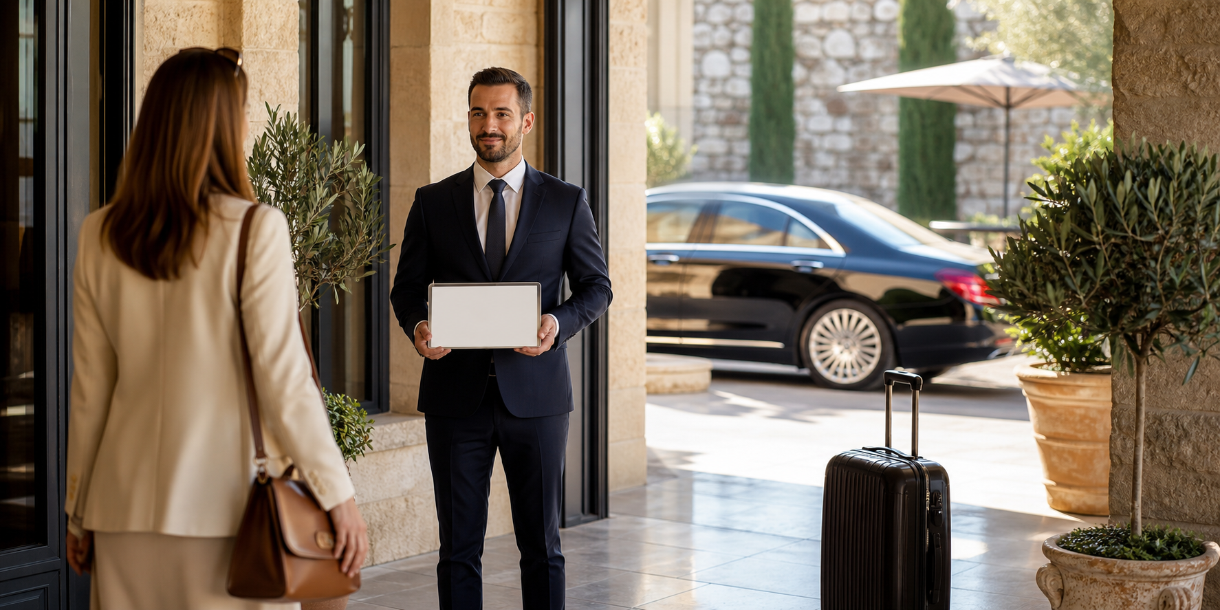 Accueil personnalisé par chauffeur privé pour client d’hôtel